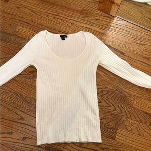 Halogen Cream Ribbed Long Sleeve Top